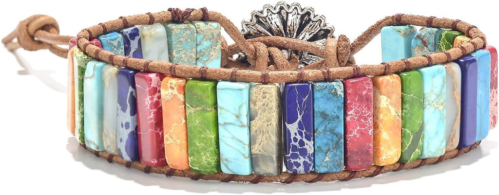 sedmart 7 Chakra Bracelets for Women with Real Stones Leather Wrap Healing Bead Bracelet Women Men Boho Friendship Jewelry