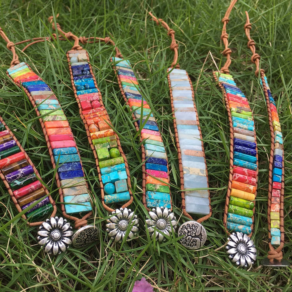 sedmart 7 Chakra Bracelets for Women with Real Stones Leather Wrap Healing Bead Bracelet Women Men Boho Friendship Jewelry